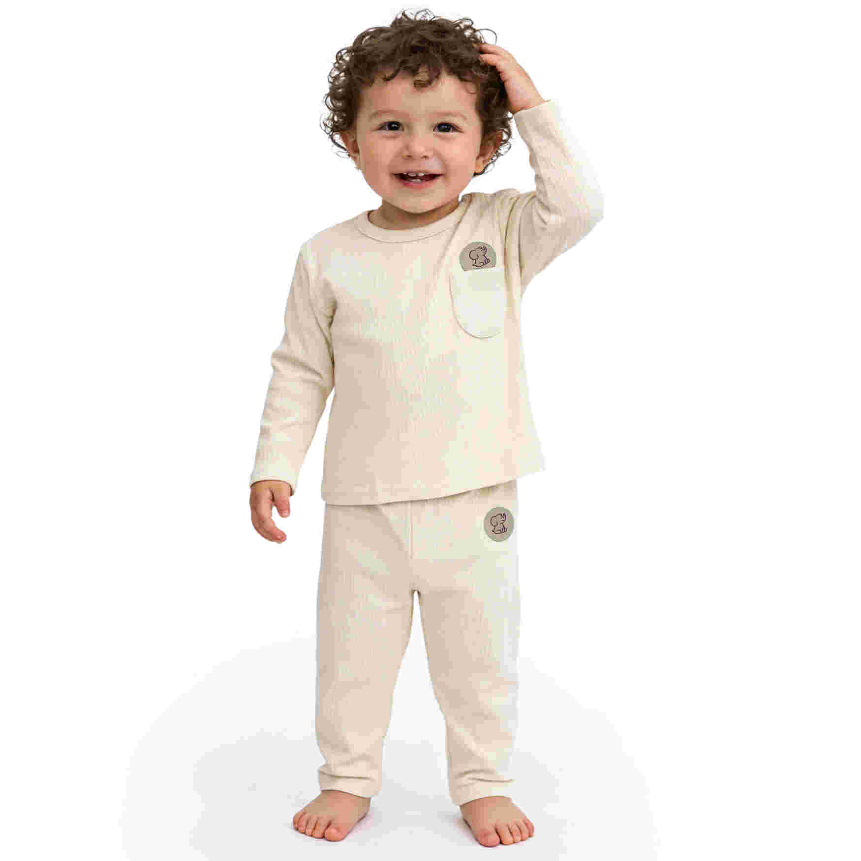 Babies Basic Ribbed Cotton Long Sleeves Top and Bottom 3-6 Months Cream M725-LO-CRE-3-6-2PC