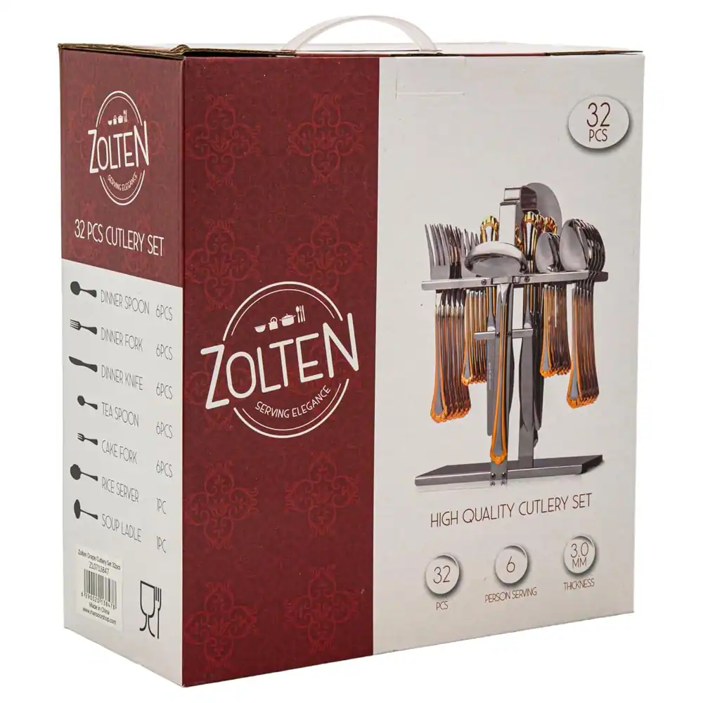Zolten Drape Stainless Steel 32-Piece Cutlery Set with Stand Gold with Mirror Finish - ZL0713847 - Image 4