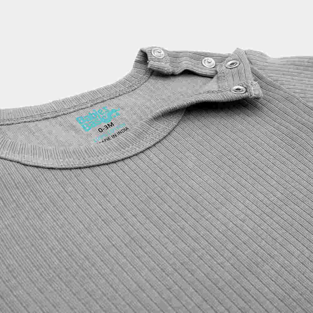 Babies Basic Ribbed Cotton Long Sleeves Top and Bottom Set 3-6 Months Gray M719-PL-GRA-3-6-2PC - Image 2