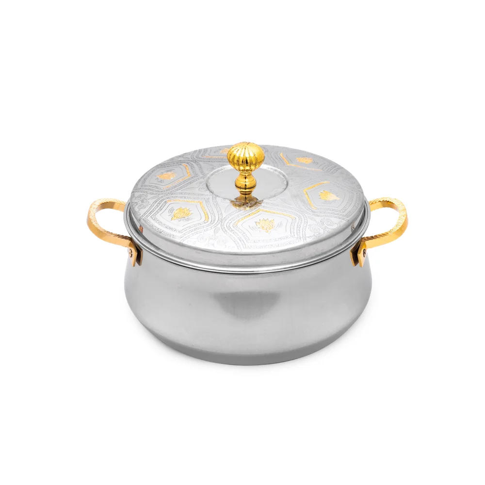 Zolten Vajra Zoya Stainless Steel Hotpot with Twin Loop Handles and Decorative Lid, 2.5 L - ZL0814461