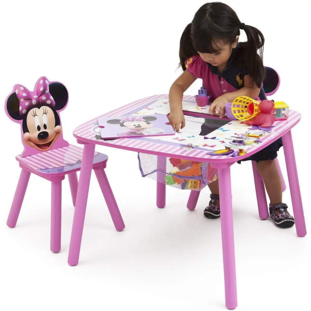 Delta Children Minnie Mouse Kids Table & Chair Set with Storage Basket, Activity Study Craft Table for Girls, Pink Design, Durable Wood Build, Pink - TT89459MN-1058 - Image 2