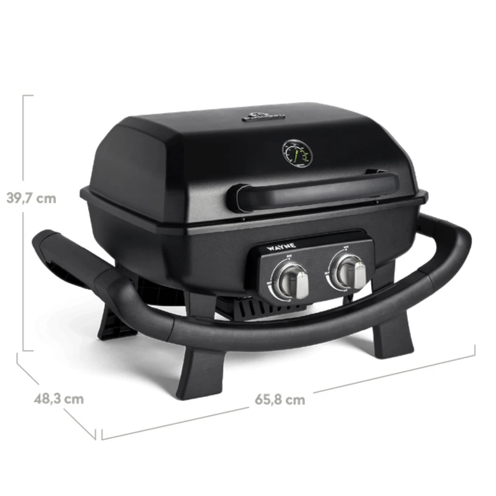 Burnhard WAYNE 2-Burner Balcony Gas Grill Series 2, 4.4kW, Up to 390 Degree C, 46 x 37 cm Cast Iron Grate, Thermometer and Cover, Black - 944219 - Image 2