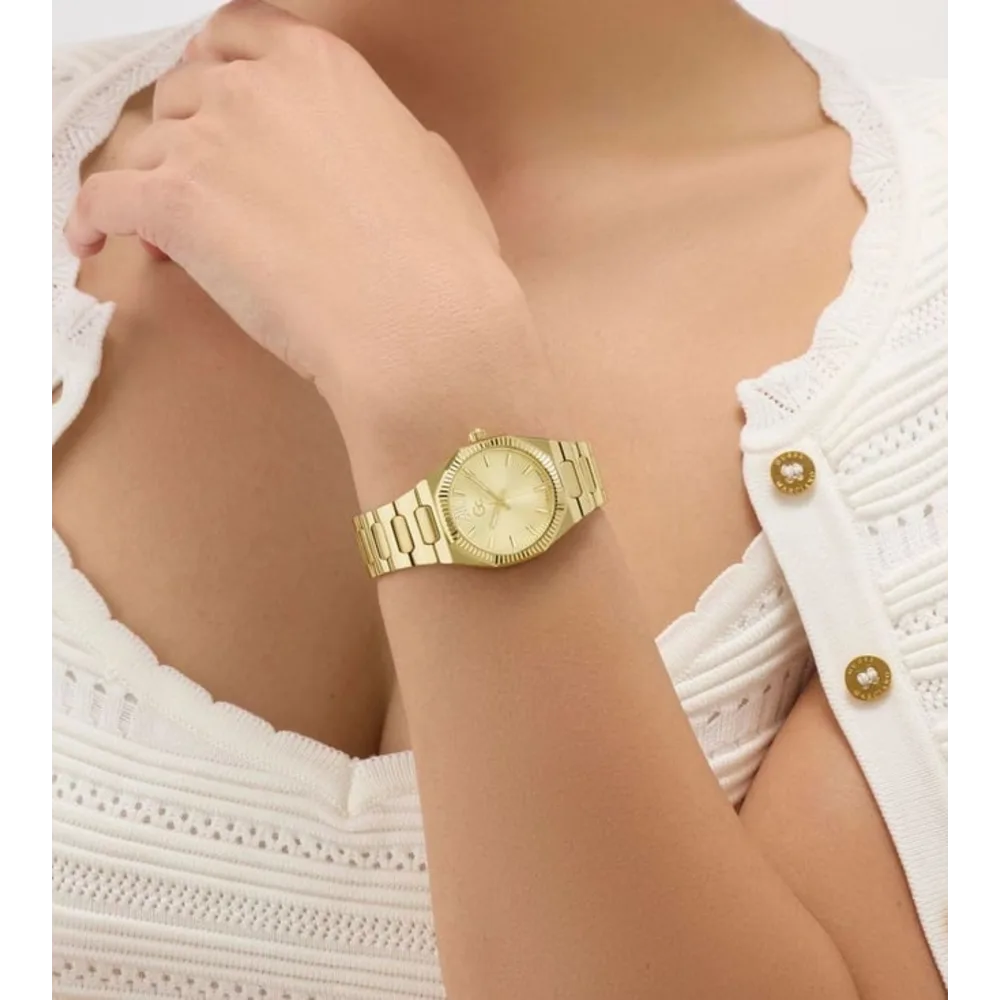 Gc Prodigy Mini Womens Swiss Quartz Watch, 30mm Gold-Tone Brushed & Polished Stainless Steel Round Case, Champagne Textured Sunray Dial, Tone-on-Tone Indices, Sapphire Crystal, Integrated Gold-Tone Bracelet - Z70002L6 - Image 5