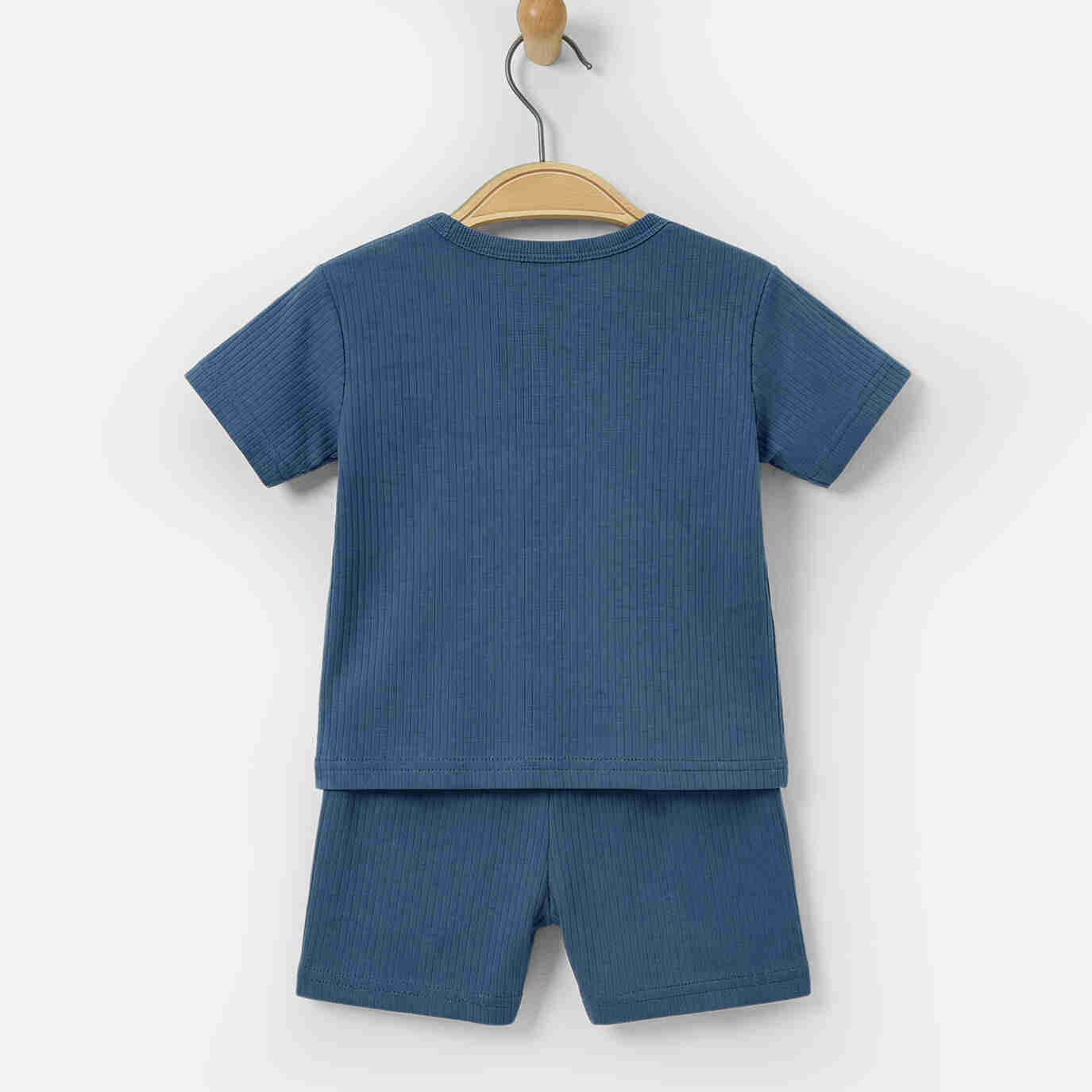 Babies Basic Ribbed Cotton Short Sleeves T-shirt and Plain Shorts Set 0-3 Months Blue M723-TO-BLU-0-3-2PC - Image 3