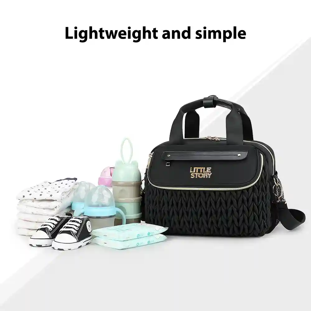 Little Story Compact Diaper Bag With Changing Pad And Shoulder Strap Black - LS_DB_BK - Image 5