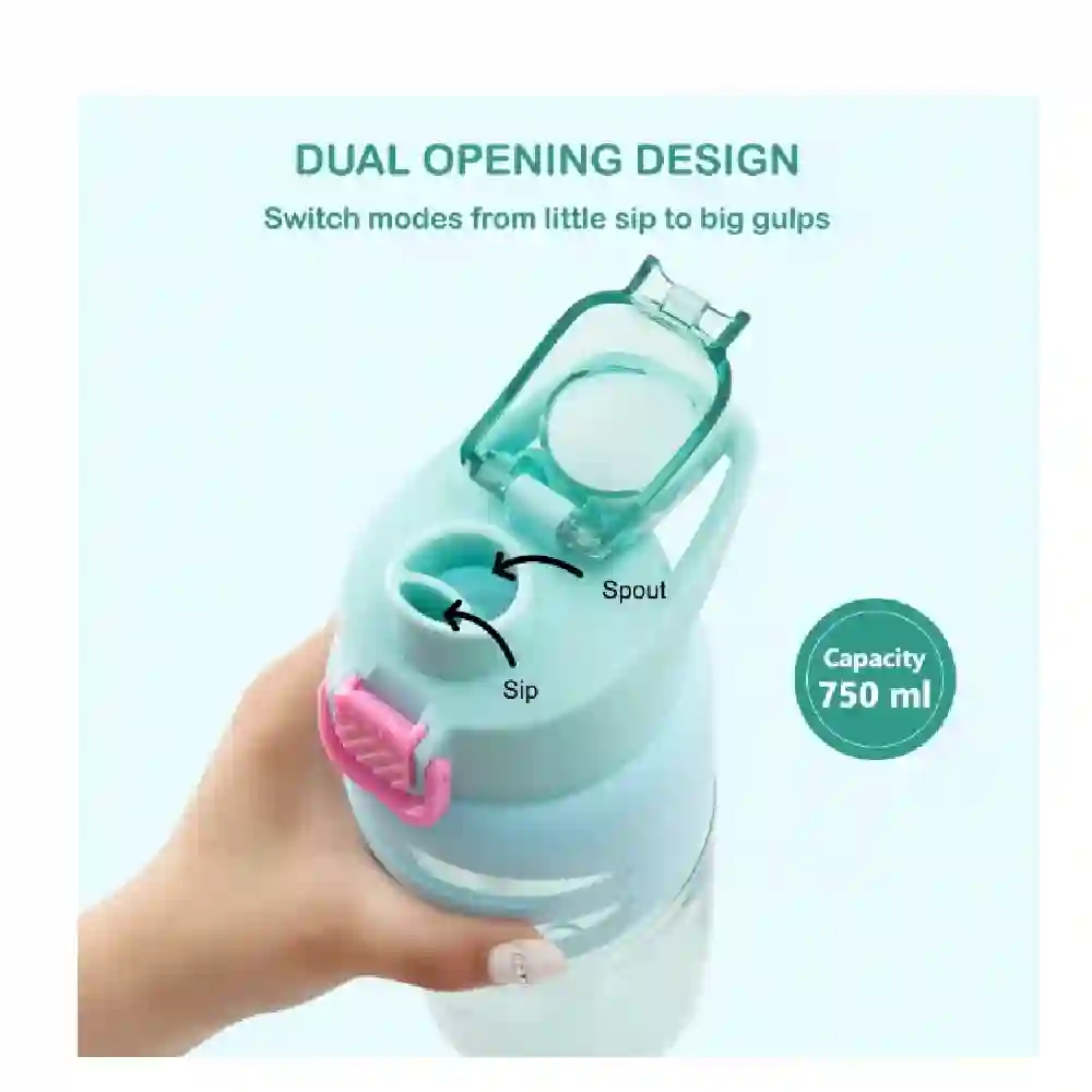 Eazy Kids Flip Top Water Bottle BPA Free Spout And Straw For Kids Flamingo 750ml - EZ_WBPP750_FLMPI - Image 5
