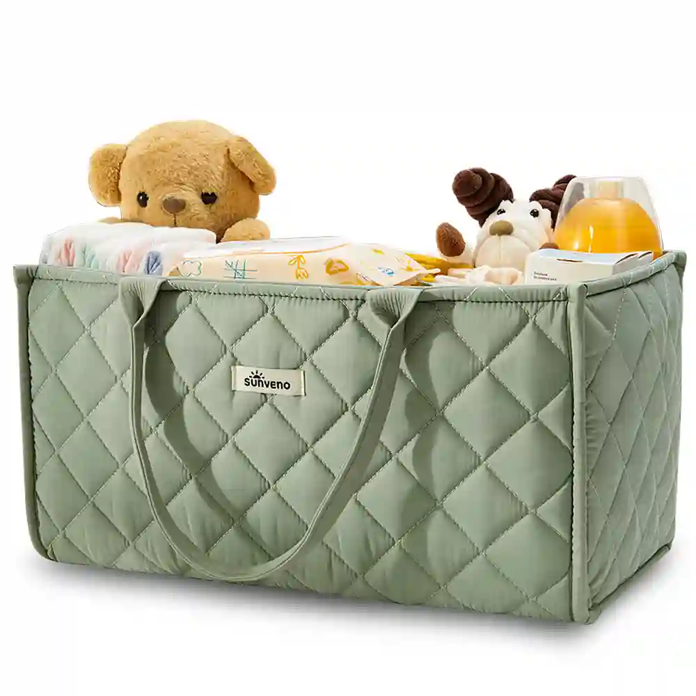 Sunveno Foldable Baby Nursery Organizer Caddy With Removable Dividers Sage Green - SN_DPCA_GR