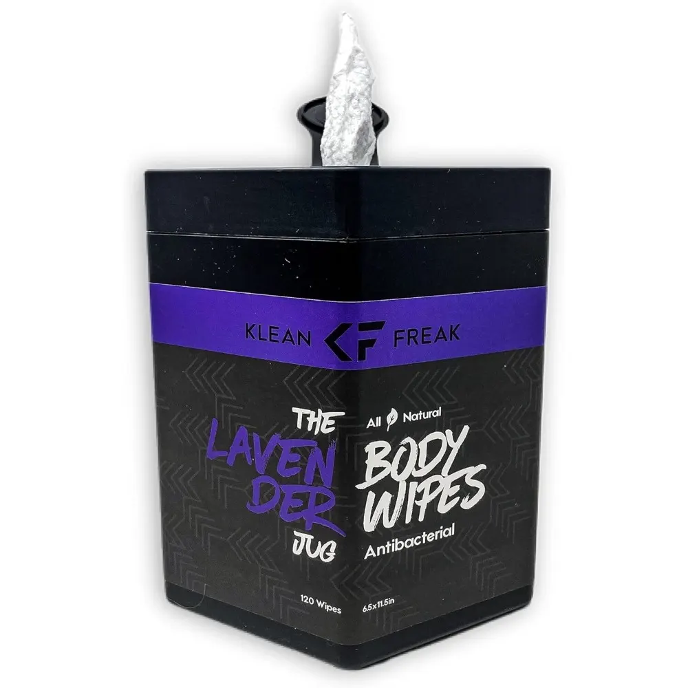 Klean Freak Body Wipes The Jug 120 Wipes, Large Shower Wipe Dispenser for Gym, Camping and Home, Alcohol Free, Lavender - TJLV01