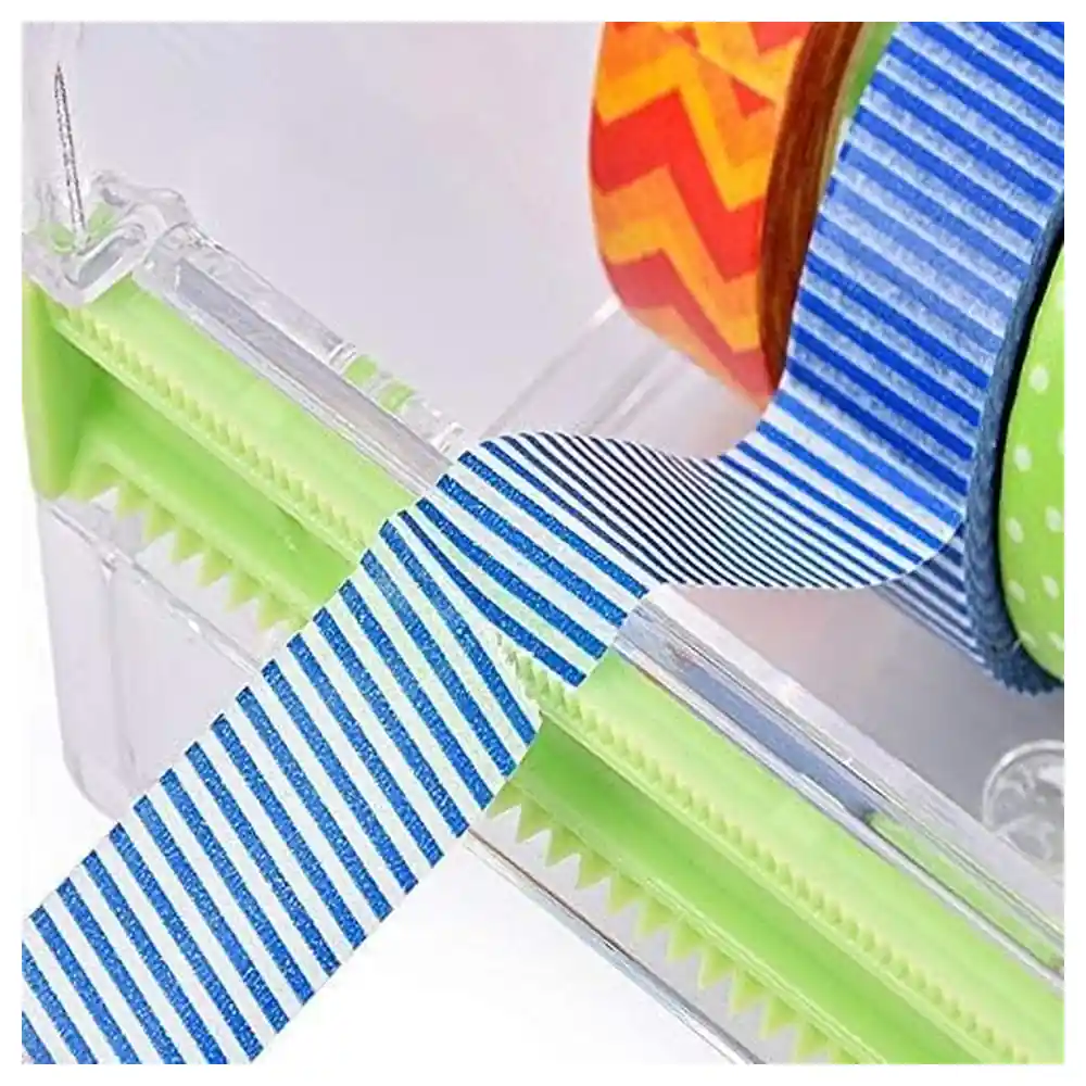 Molshine Transparent Desktop Washi Tape Dispenser Pack of 2, Stackable PS and ABS Tape Holder with Two Serrated Cutters, Green - Image 3