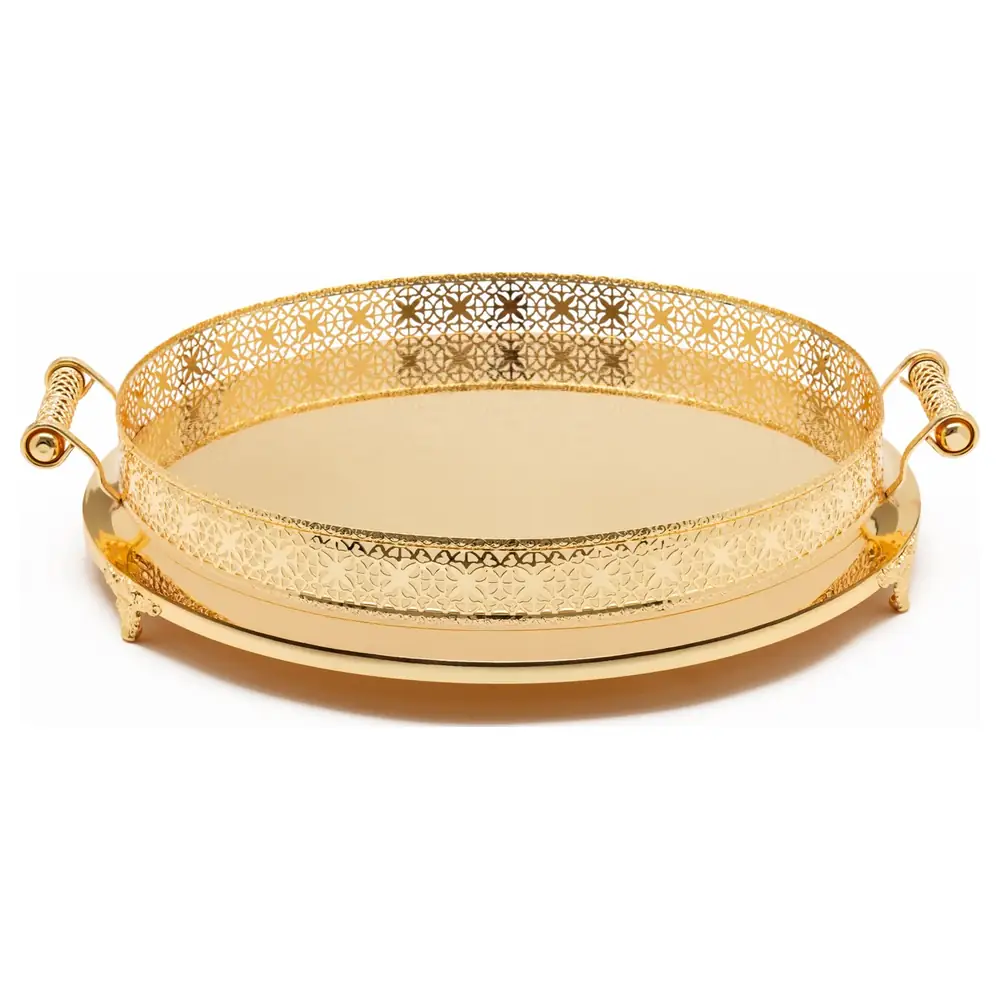 Zolten Silver Plated Round Serving Tray, Gold, 48 cm - ZL2013922 - Image 3