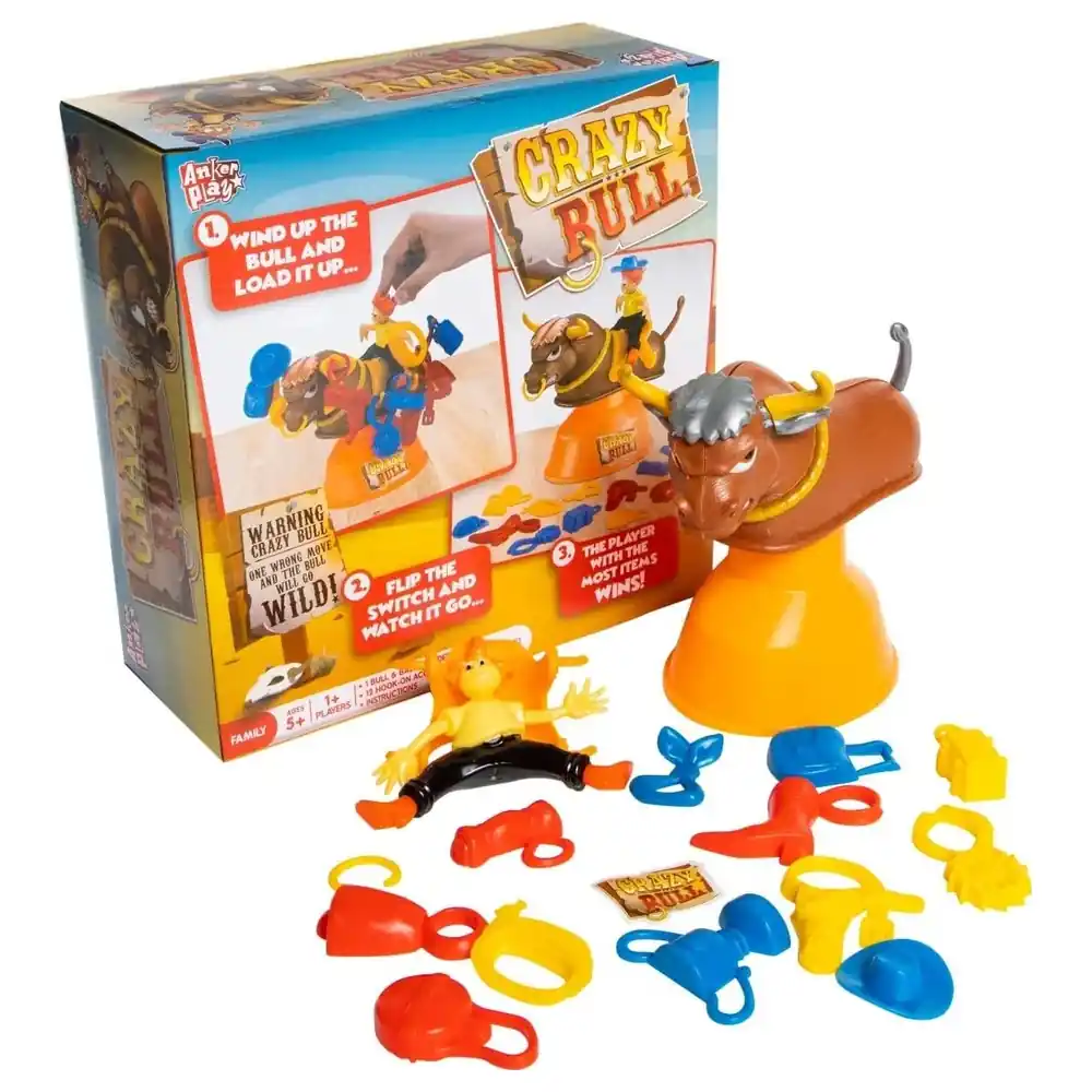 Anker Play Crazy Bull Family Balancing Game, Wind Up Bull with Rider, Saddle and 12 Hook-On Accessories, Ages 5 and Up - Image 4