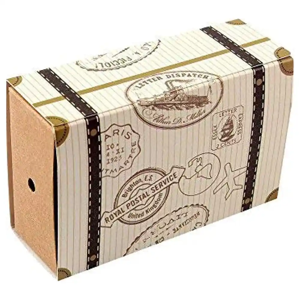 Morinostation Mini Suitcase Favour Boxes Pack of 50, Travel Theme Candy Boxes with Jute Twine and Blank Kraft Paper Tags for Weddings and Parties