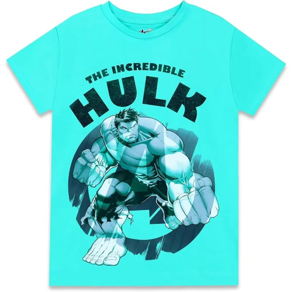 Marvel The Incredible Hulk Boys T-Shirt, Cotton Lycra Stretch, Crew Neck Short Sleeve, Casual Wear, 2-3 Years, Sky Blue - TU22629-2-3Y