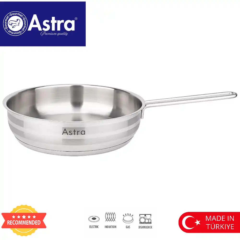 Astra Frypan 28 x 6.5 cm, 3.7L, 18-10 Stainless Steel, Triplex Solar Base, Induction Compatible - C-AS1228