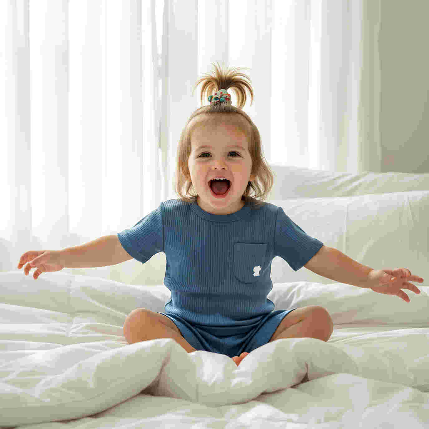 Babies Basic Ribbed Cotton Short Sleeves T-shirt and Plain Shorts Set 6-12 Months Blue M723-TO-BLU-6-12-2PC - Image 6
