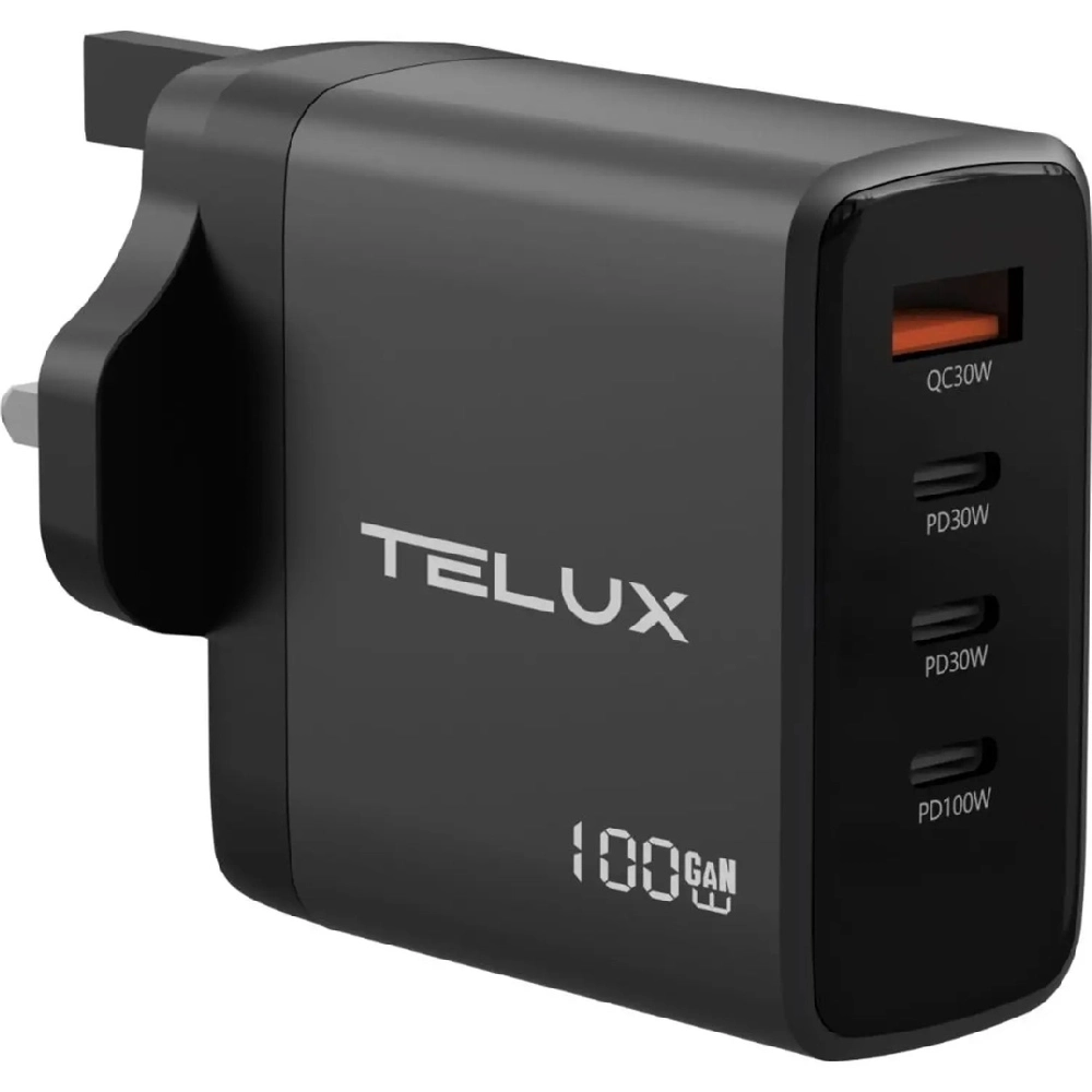 Telux Voltflow PD100 100W Wall Charger with 4 Ports (3C+1A), Power Indicators, and Compact Gray Design for Laptop, iPhone, Samsung, and More (Grey) - TX.VOLTFLO-WCVF100.GY