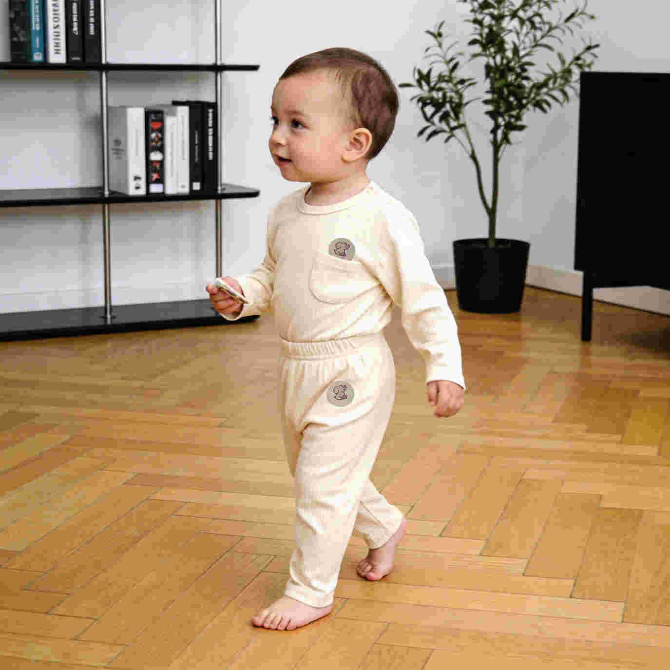 Babies Basic Ribbed Cotton Long Sleeves Top and Bottom 0-3 Months Cream M725-LO-CRE-0-3-2PC - Image 5