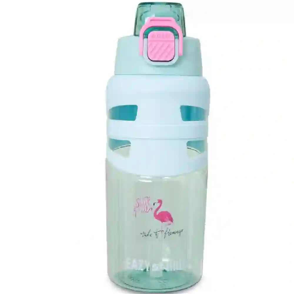 Eazy Kids Flip Top Water Bottle BPA Free Spout And Straw For Kids Flamingo 750ml - EZ_WBPP750_FLMPI
