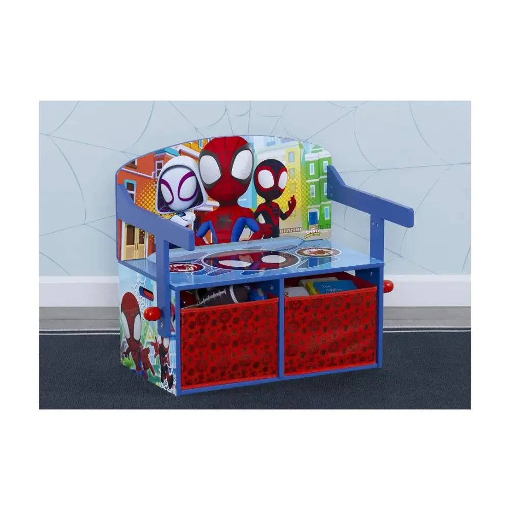 Delta Children Kids Activity Bench with Storage, 2 In 1 Spidey Desk & Bench, Toy Storage Bins, Wooden Play Study Furniture, Marvel Spidey and His Amazing Friends - TB87242SM-1163 - Image 3