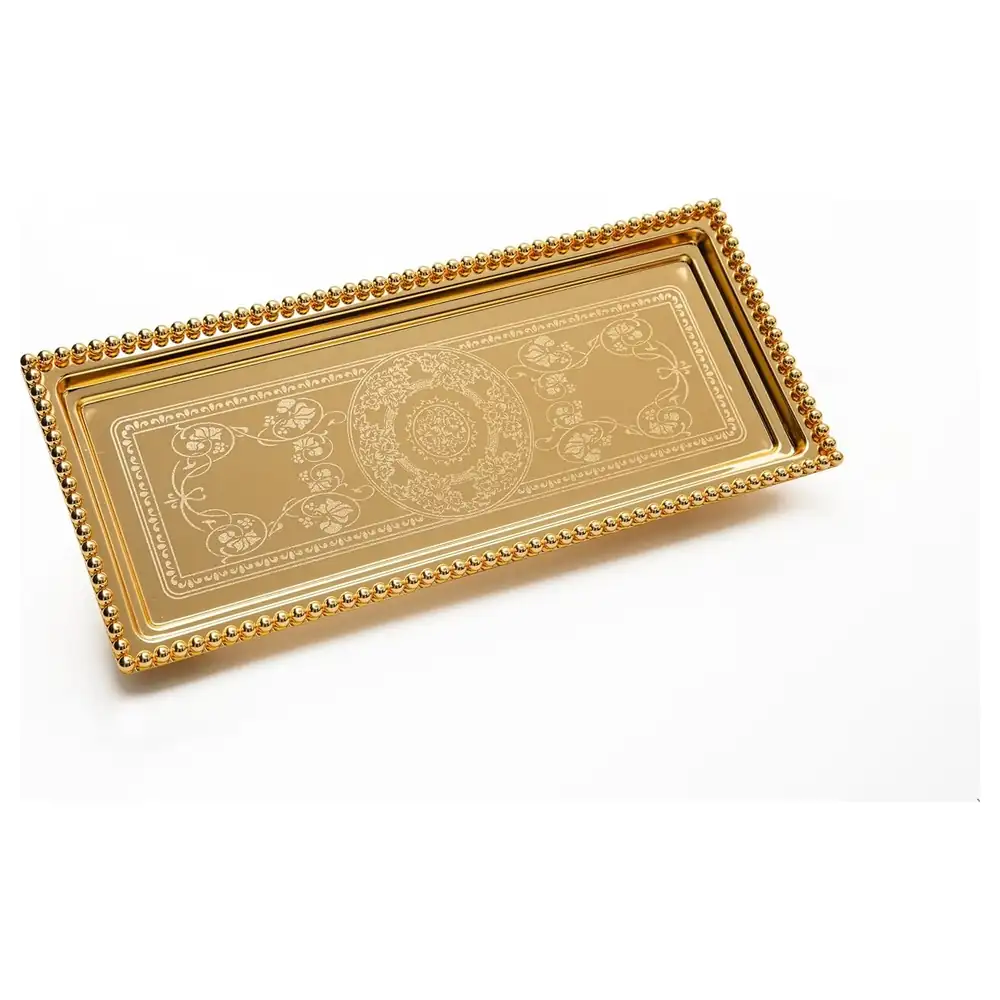 Zolten Silver Plated Rectangular Serving Tray, Gold, 40 cm - ZL2013908 - Image 3