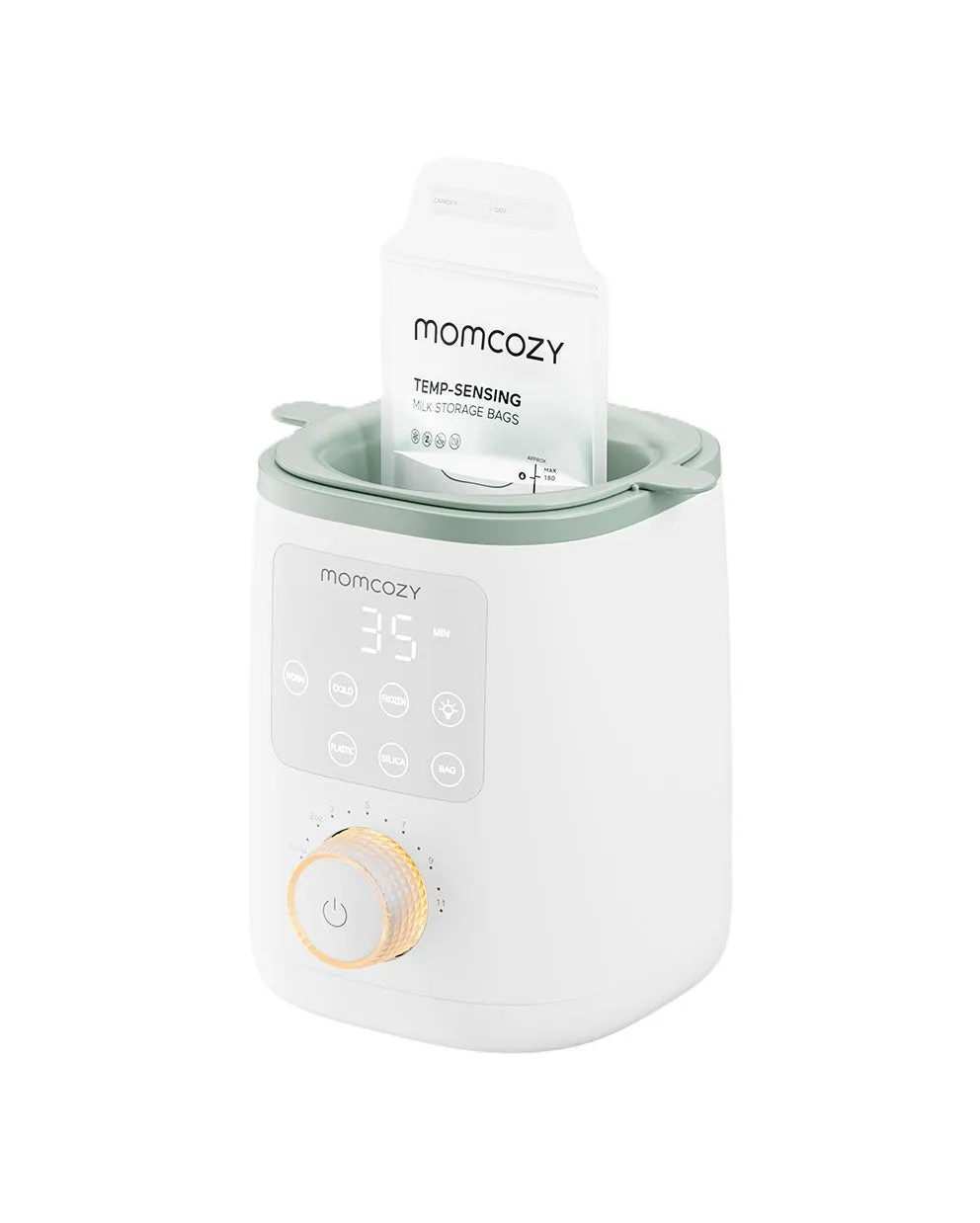 Momcozy Nutri Smart Baby Bottle Warmer, Gentle Water Bath Heating, 3-5 Minute Warming, 60-Minute Auto Temperature Hold, 24-Hour Warm-Keeping, Night Light, White-Green - QMMW002