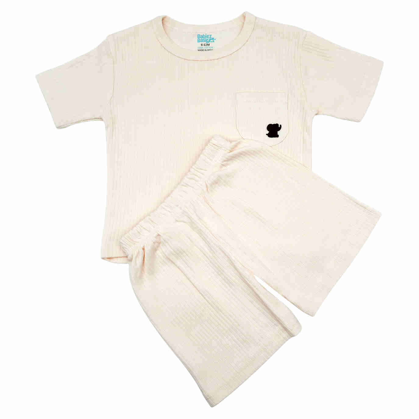 Babies Basic Ribbed Cotton Short Sleeves T-shirt and Plain Shorts Set 3-6 Months Cream M723-TO-CRE-3-6-2PC