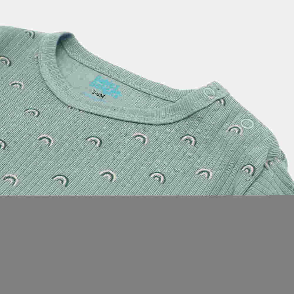 Babies Basic Ribbed Cotton Printed Short Sleeves T-shirt and Pyjama Set 6-12 Months Green M745-TO-GRE-6-12-2PC - Image 2