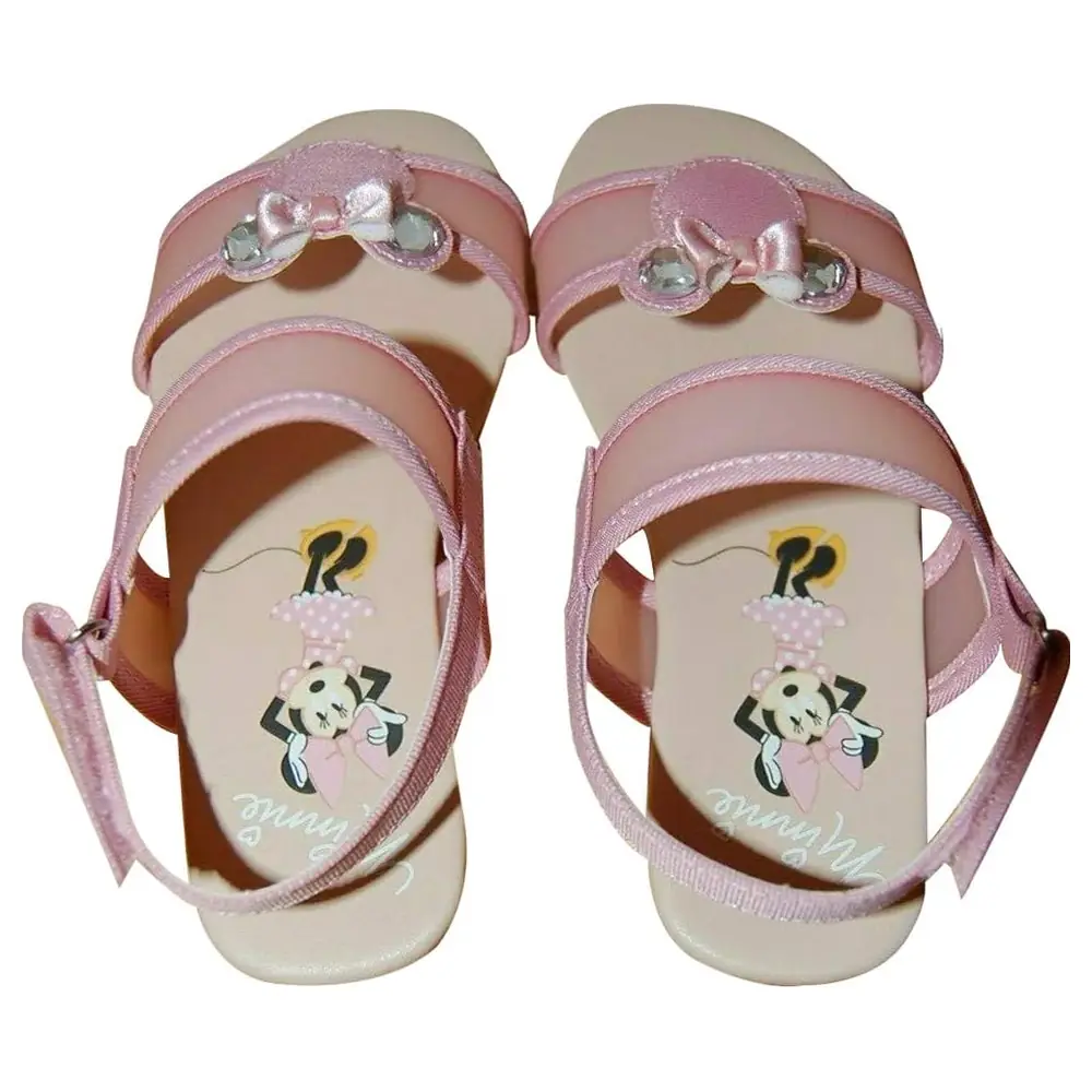 Minnie Mouse Girls Sandals with Satin Bow and Gem Ears, Adjustable Hook and Loop Strap and Rubber Sole, Pink, Size 5 EUR 21 - Image 2