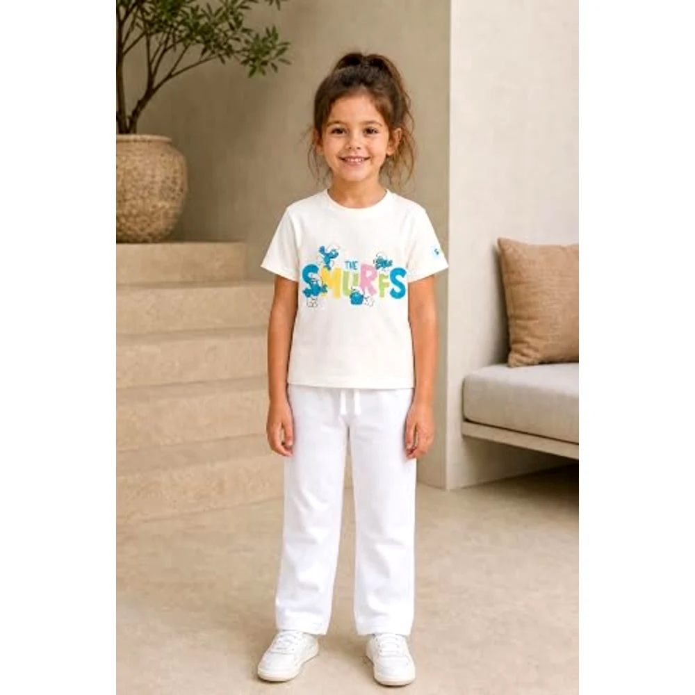 The Smurfs Pastel Logo Girls T-Shirt, 100 Percent Cotton, Crew Neck, Regular Fit, Casual Wear, 3-4 Years, White - TU25944-3-4 - Image 5