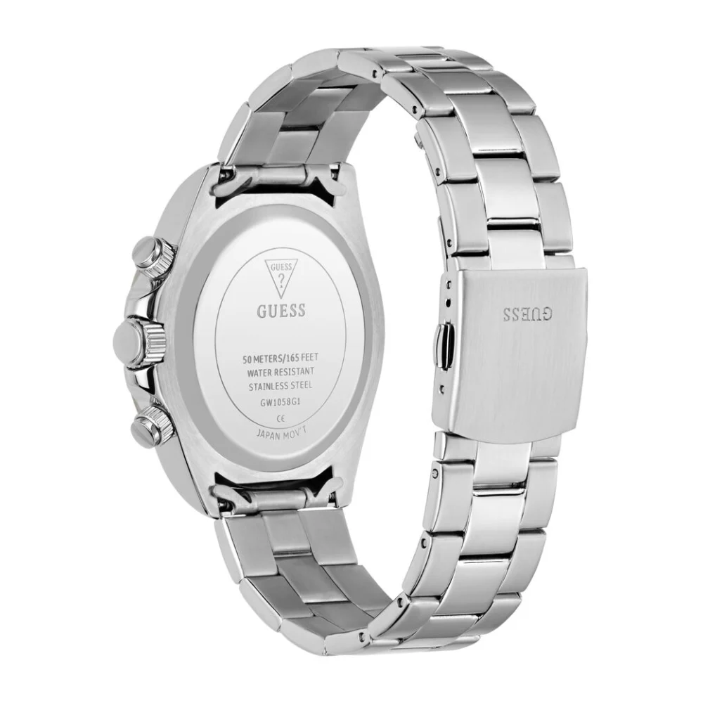 Guess Mens Quartz Chronograph Watch, 42mm Polished Silver-Tone Stainless Steel Round Case, Ice Blue Sunray Dial with Full Markers & Three Sub-Dials, Silver-Tone Stainless Steel Bracelet, 50m Water Resistance - GW1058G1 - Image 3