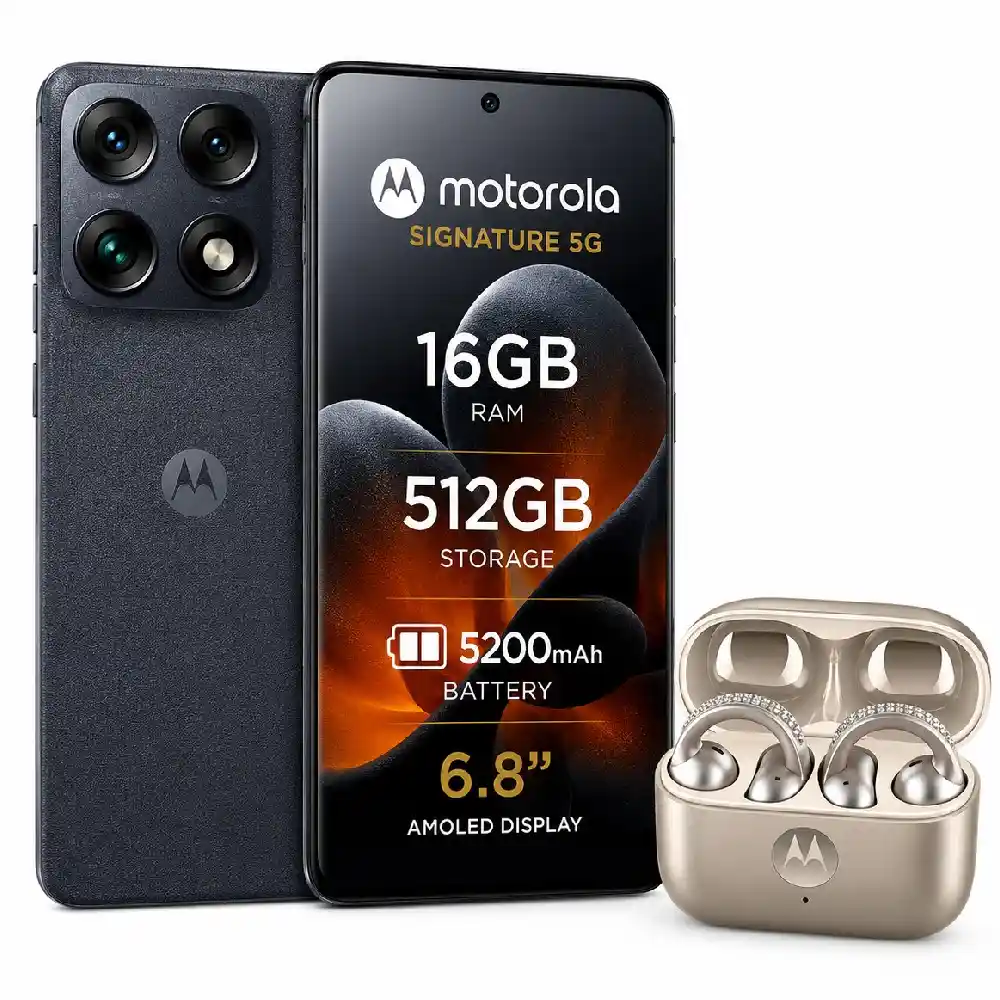 Motorola Signature 5G Dual SIM - 6.8 Inch AMOLED Display, 16GB, 512GB, 5200mAh Battery, Carbon - Middle East Version with Free Moto Buds