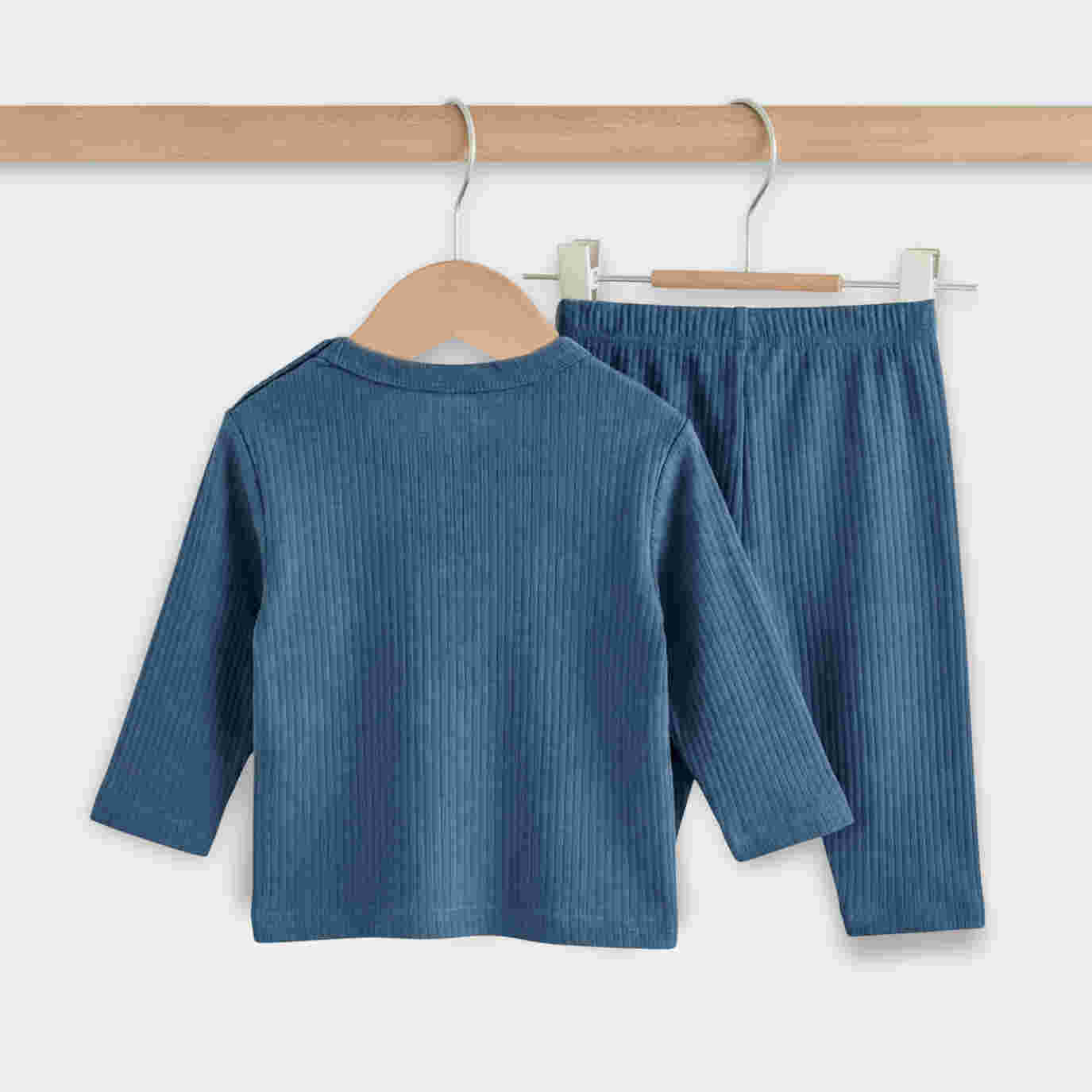 Babies Basic Ribbed Cotton Long Sleeves Top and Bottom 3-6 Months Blue M725-LO-BLU-3-6-2PC - Image 4