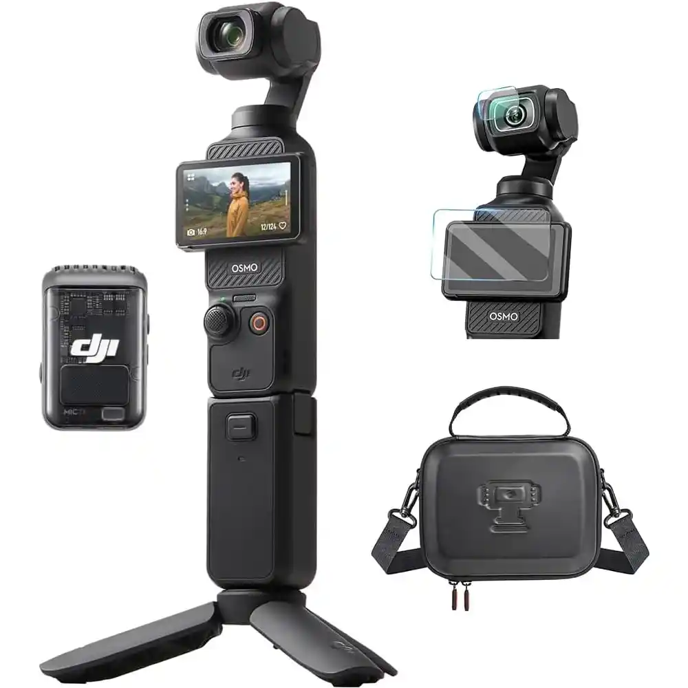 DJI Osmo Pocket 3 Creator Combo 4K 120fps Vlog Camera with 1-Inch CMOS, 3-Axis Gimbal, 2-Inch Rotating Touchscreen, DJI Mic 2 Transmitter and Battery Handle