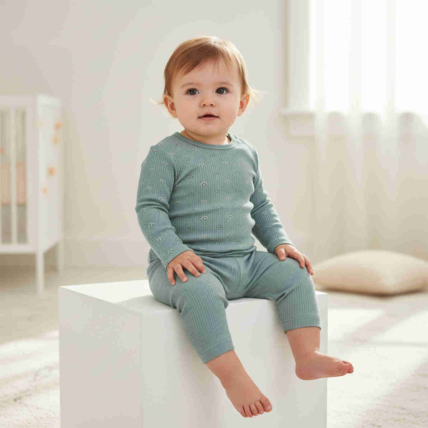 Babies Basic Ribbed Cotton Printed Short Sleeves T-shirt and Pyjama Set 6-12 Months Green M745-TO-GRE-6-12-2PC - Image 7