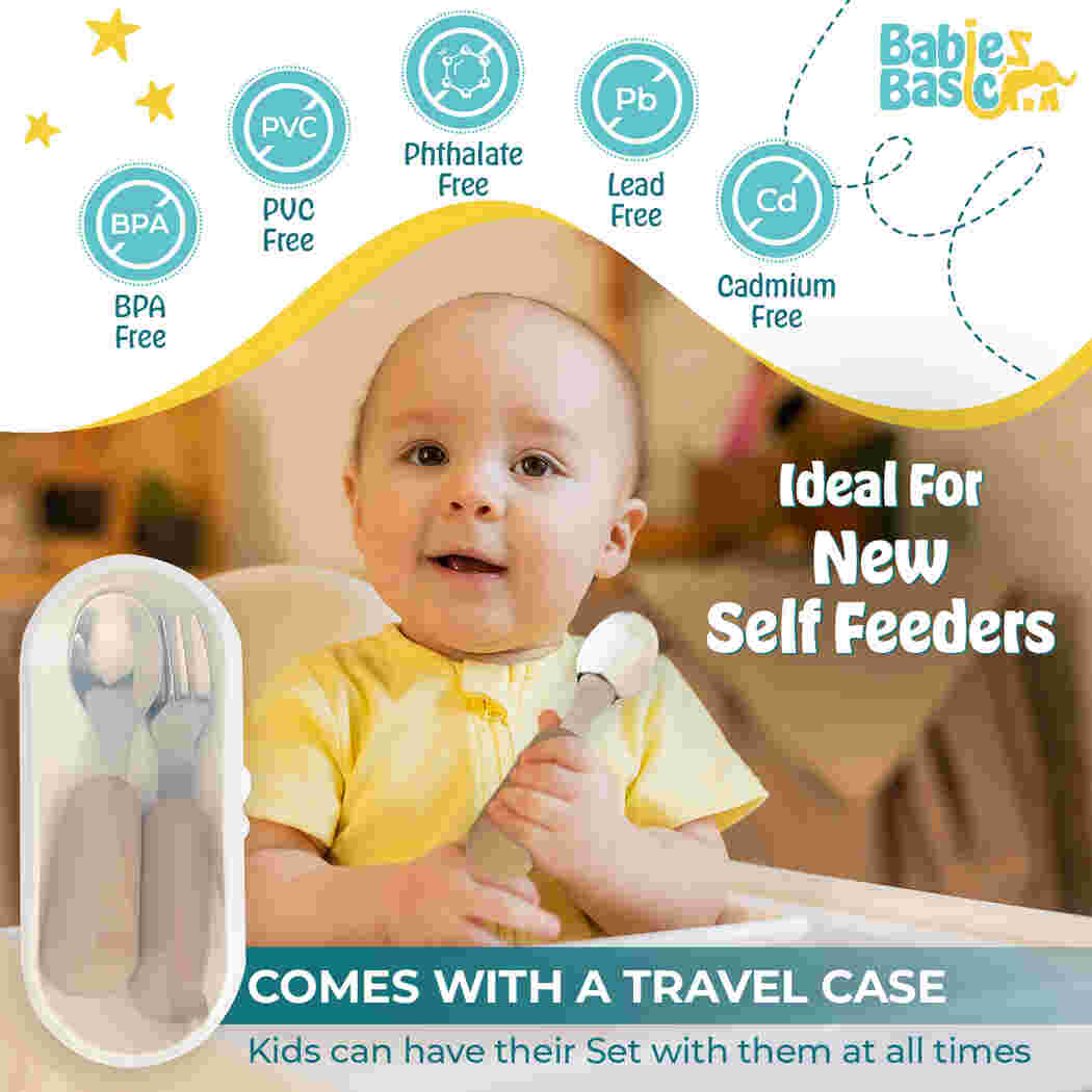 Babies Basic Stainless Steel Plate Bowl and Cup with Silicone Sleeve and Silicone handle Spoon and Fork for Kids Brown 12276-FEE-BRO-5PC - Image 2