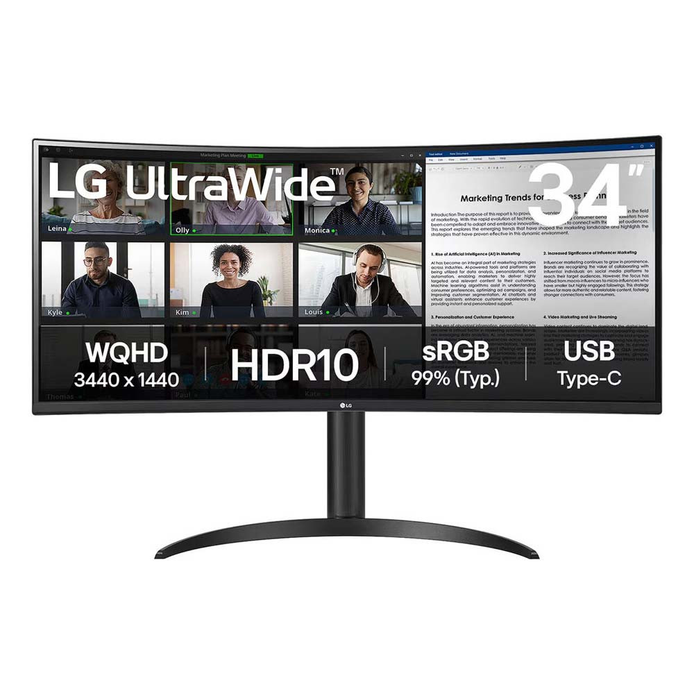 LG 34WR55QK-B Curved Monitor, 34 VA Display WQHD Resolution 100Hz ...