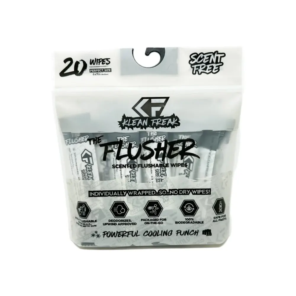Klean Freak The Flusher Flushable Wipes 20 Pack, Biodegradable Plant Fibre, Alcohol Free, Aloe and Witch Hazel, Scent Free - FLSF20