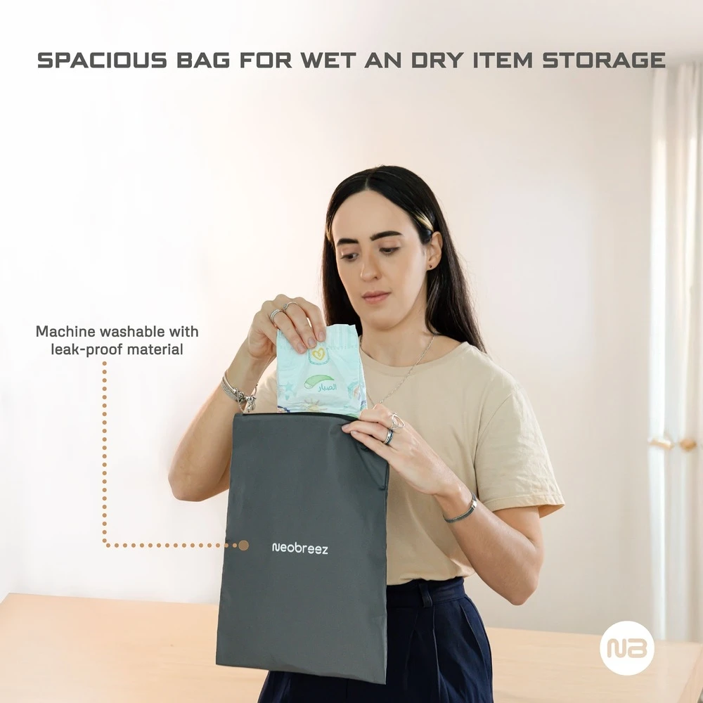 Neobreez Wet And Dry Bag Leak-proof 25x35cm For Diaper Bag Stroller Grey - NBR162 - Image 3