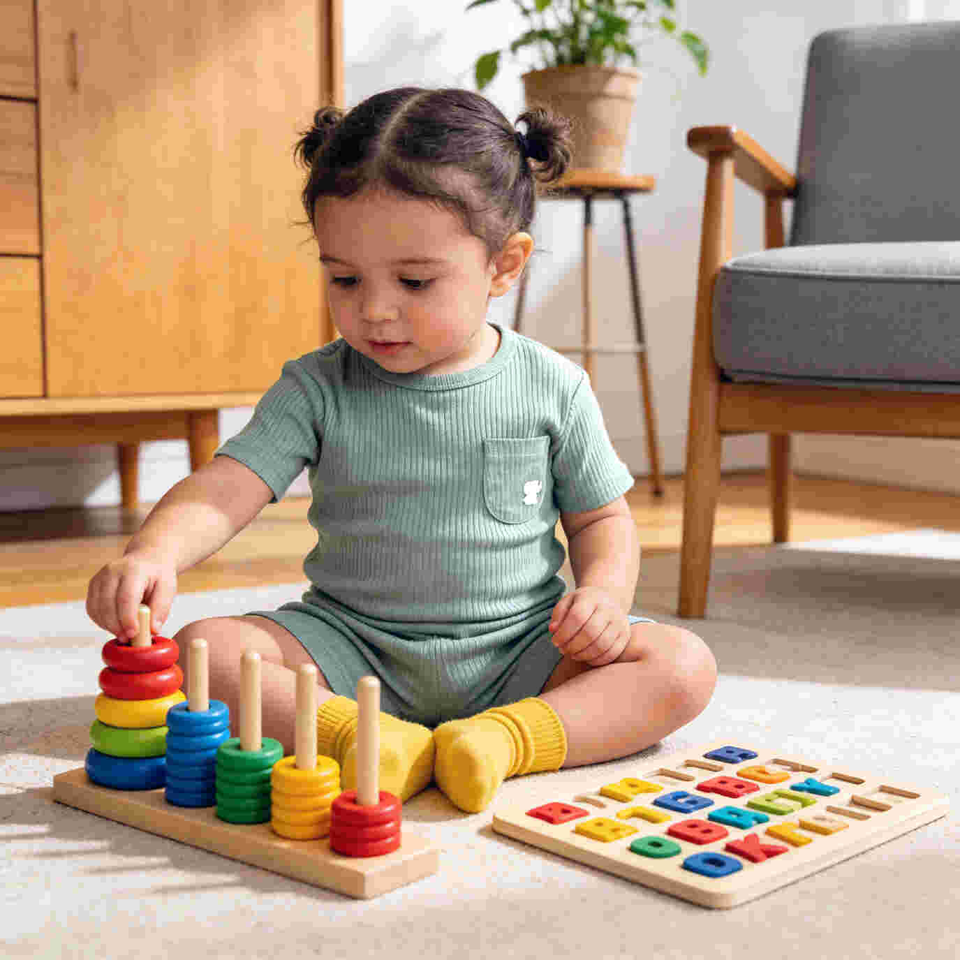 Babies Basic Ribbed Cotton Short Sleeves T-shirt and Plain Shorts Set 12-18 Months Green M723-TO-GRE-12-18-2PC - Image 4