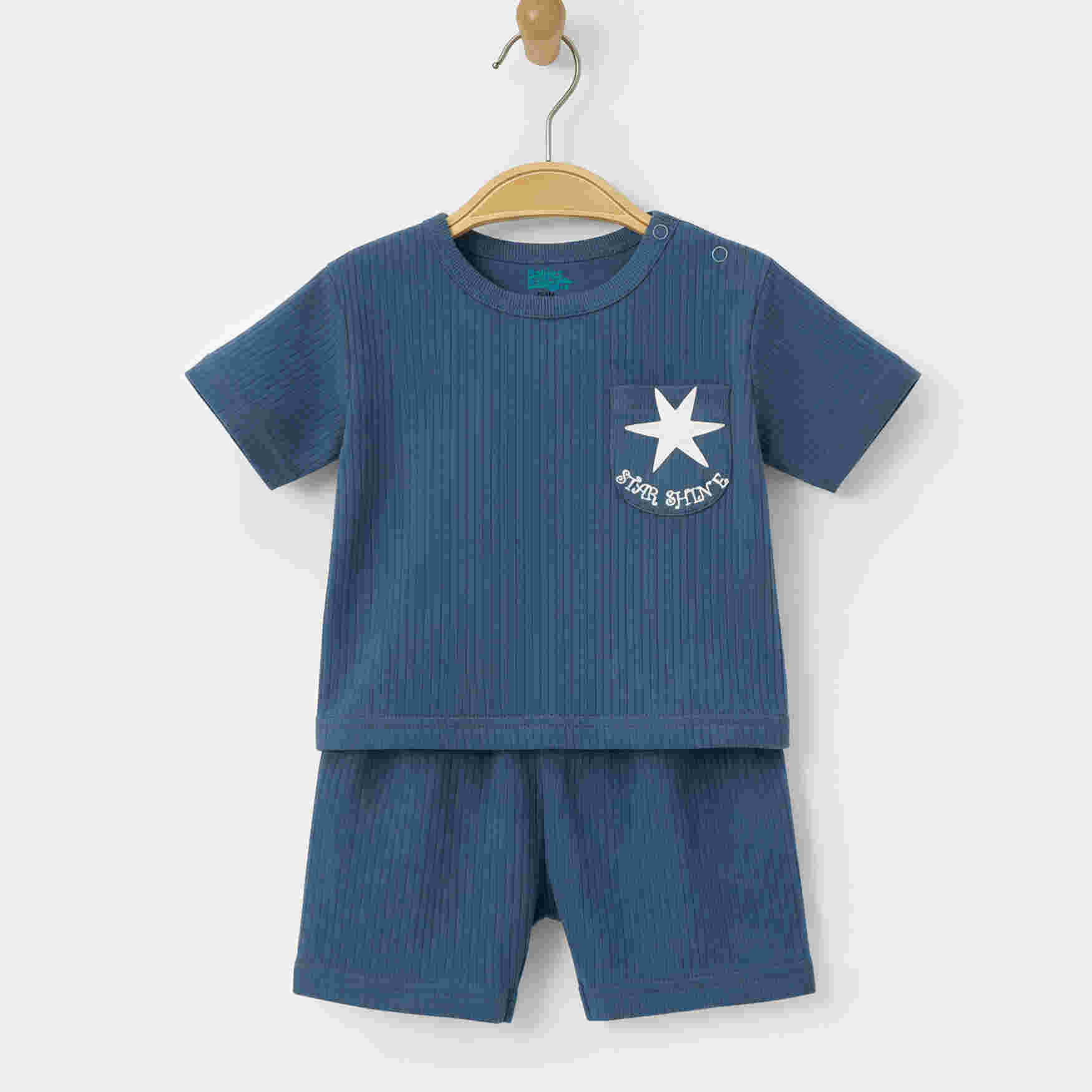 Babies Basic Ribbed Cotton Short Sleeves T-shirt and Plain Shorts Set 0-3 Months Blue M714-TO-BLU-0-3-2PC - Image 5