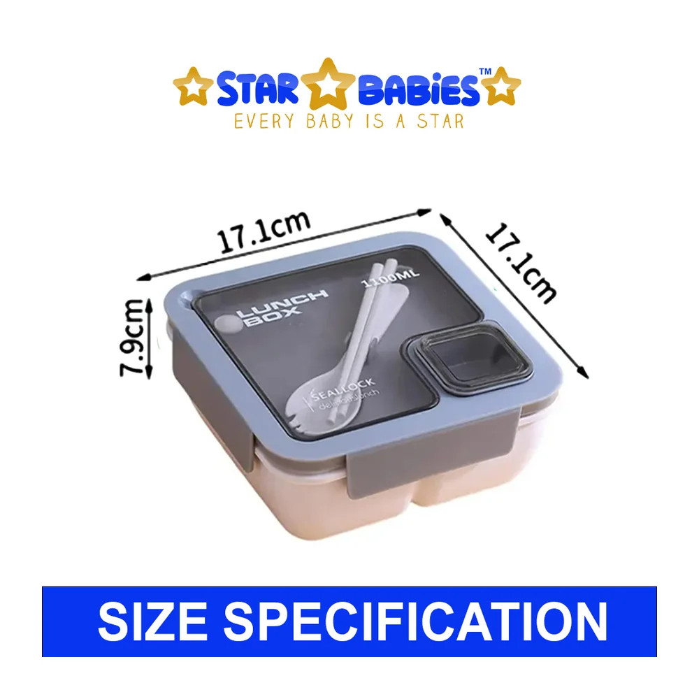 Star Babies Lunch Box With 2 Compartments, Spoon And Fork, Blue and Pink, 1100ml, Two-Compartment Design - VD-0717623993380 - Image 5