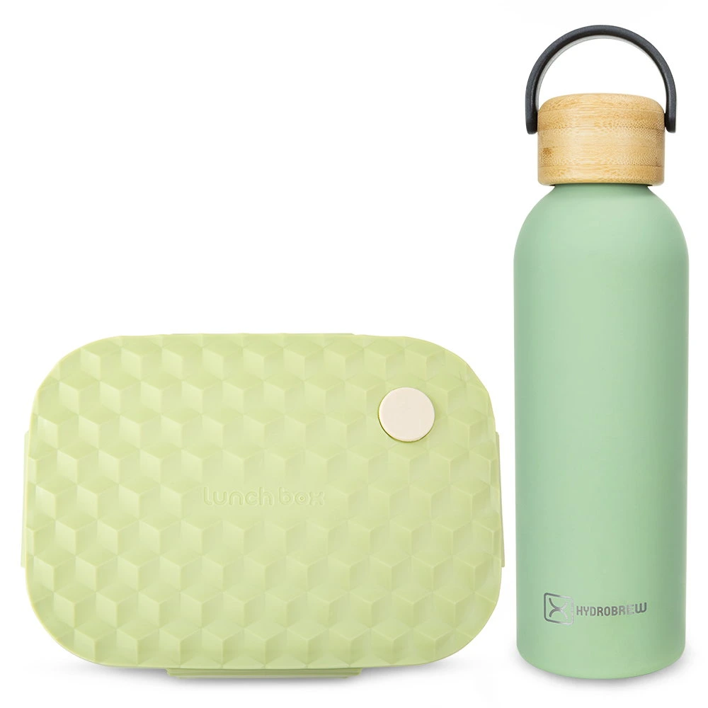 Hydrobrew Smart Serve Bento Lunch Box And Double Wall Stainless Steel Water Bottle 980ml Plus 500ml - CMHB_LB3COMPPWBSS500_GR