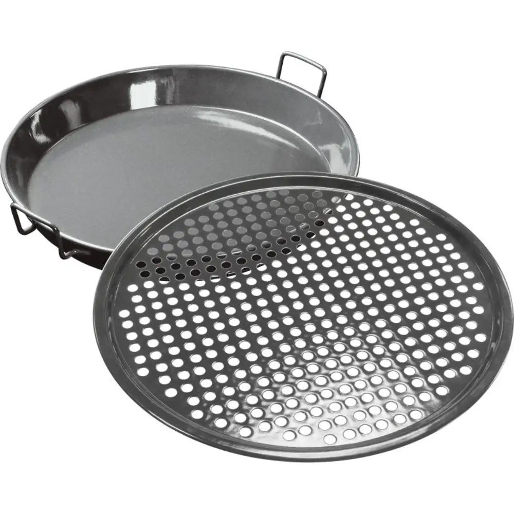 Outdoorchef Gourmet Set 480 and 570, 2 Piece Enamelled Pan and Perforated Tray, For Paella, Pizza, Vegetables and Baking - 18.211.60
