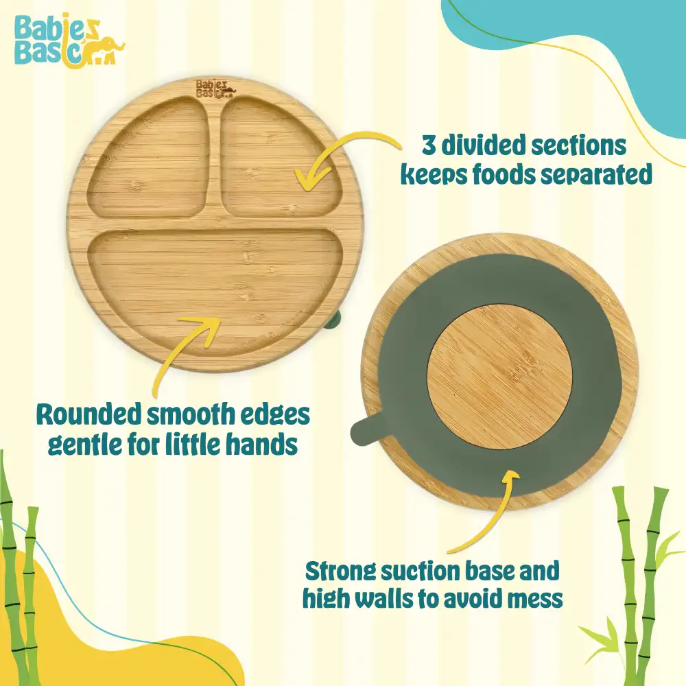 Babies Basic Bamboo Plate with Silicone Suction for Kids Green 12277-PLA-GRE-1PC - Image 4