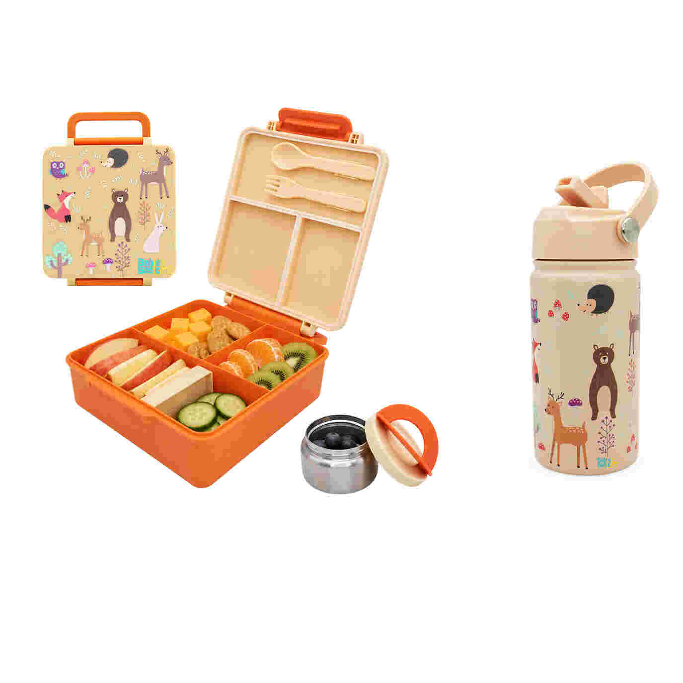Babies Basic Insulated Bento Lunchbox with Stainless Steel Bottle 3+ Years - Beige - Zoo 12310-MIX-BEI-ZOO