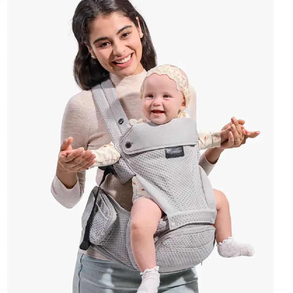 Momcozy 2-in-1 Hip Seat Baby Carrier, Adjustable & Removable Hip Seat Cushion, Ergonomic M-Position Support, Cross-Back Straps, Padded Lumbar Belt, Breathable Airflow Mesh, 7-44 lbs, Grey - 840506405325 - Image 2