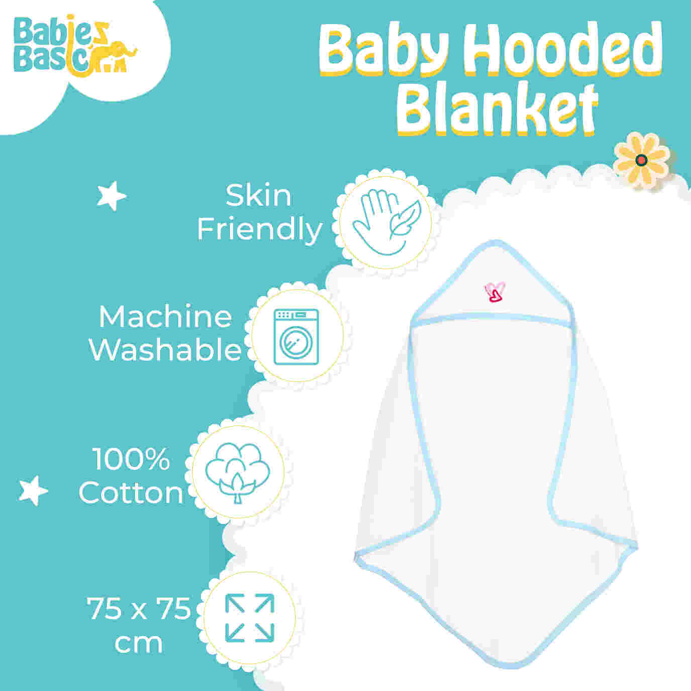 Babies Basic Cotton Swaddle Blanket for New Born 75x75cm Blue V239-BLA-SKY-OS - Image 3