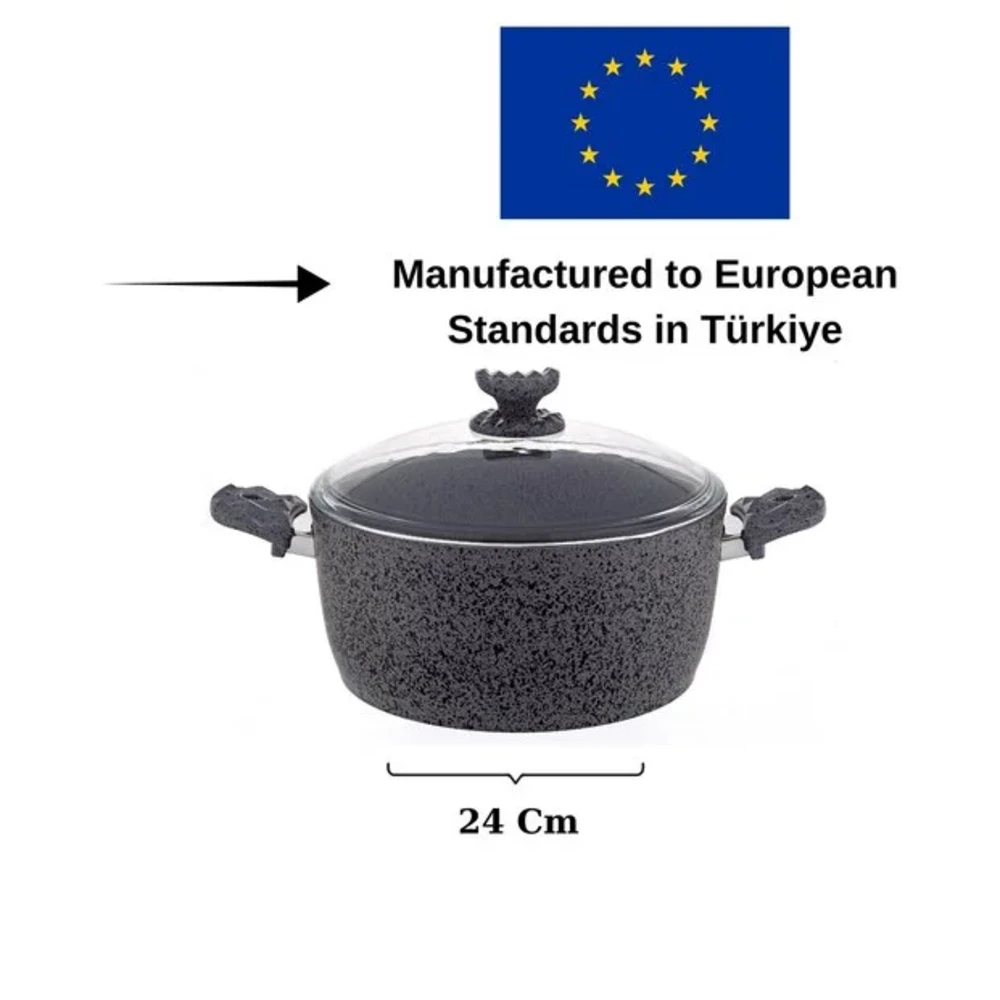 Alfa Swiss Stone Granite Casserole Pot 24 cm, Non-Stick, Induction Compatible, PFOA-Free, Cook with Less Oil, Heat-Resistant Ergonomic Handles, Multicolor - ALSW-C24 - Image 4
