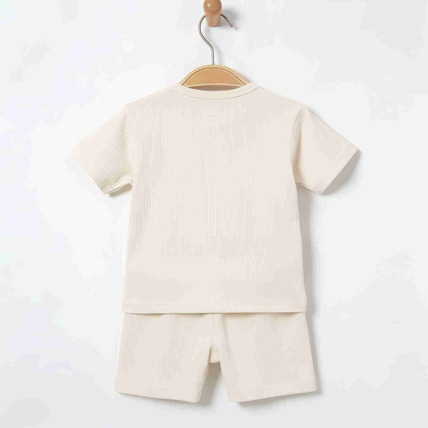 Babies Basic Ribbed Cotton Short Sleeves T-shirt and Plain Shorts Set 12-18 Months Cream M723-TO-CRE-12-18-2PC - Image 5