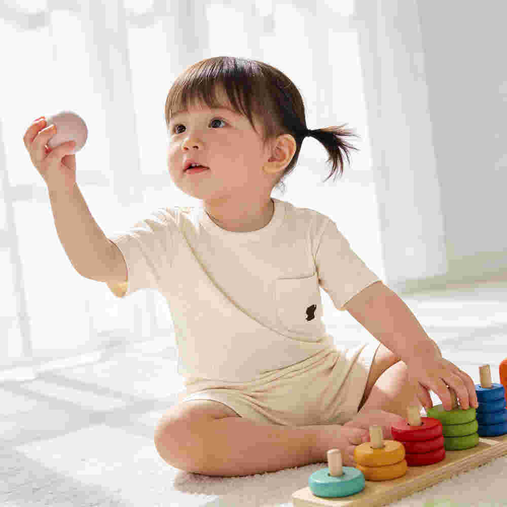Babies Basic Ribbed Cotton Short Sleeves T-shirt and Plain Shorts Set 0-3 Months Cream M723-TO-CRE-0-3-2PC - Image 2